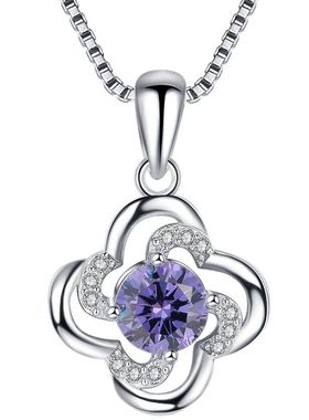 纯正s925纯银项链女绽紫钻紫水晶