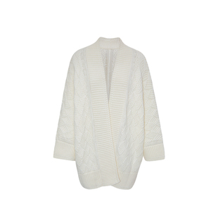 嫚渡|100%山羊绒针织V领长袖宽松厚款白色山羊绒开衫外套