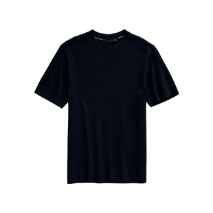 美式复古半高领修身短袖针织衫男士春秋纯色气质百搭半袖打底毛衣