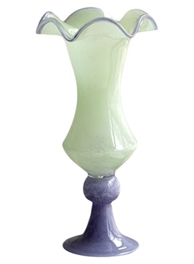 中古风绿色高脚玻璃花瓶摆件高级