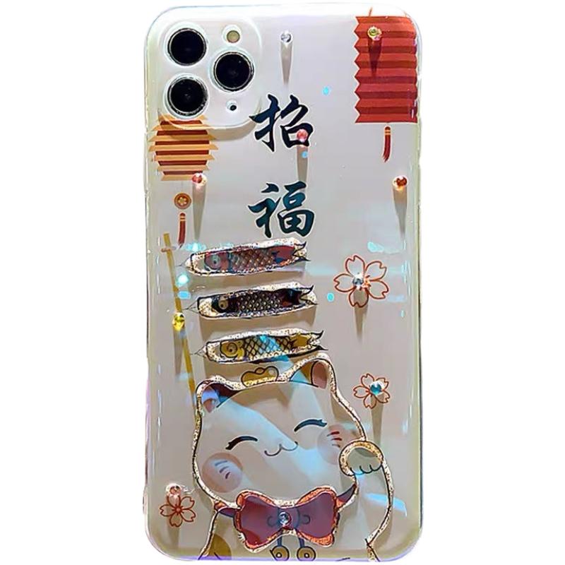 招财猫适用iPhone16ProMax1514plus1312苹果11手机壳XSMAX水钻XR女8PLUS软保护套新年暴