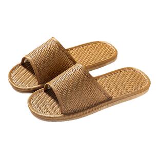 买1送1亚麻藤草凉拖鞋女款男士家居室内夏季地板拖鞋软底家用静音