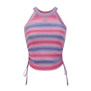 GirlyFancyClub多巴胺上衣海岛穿搭音乐节彩虹条纹针织吊带背心女