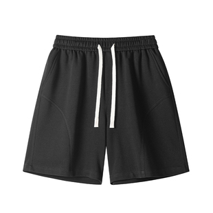 夏日美式穿搭斜切休闲宽松短裤男款夏季拼接纯色薄款运动五分裤子