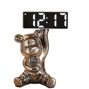 暴力熊时钟摆件电子钟表摆台式智能数字小闹钟玄关客厅桌面装饰品