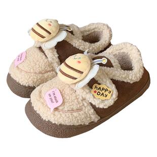 细细条 小蜜蜂可爱羊羔毛棉鞋女冬季亲子外穿时尚防滑保暖豆豆鞋