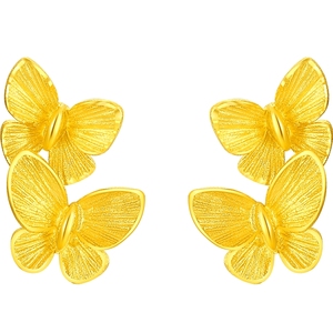 潮宏基花韵足金耳钉黄金耳饰实心蝴蝶结婚三金生日礼物女 计价
