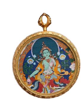 藏式唐卡绿度母吊坠扎基拉姆普贤菩萨项链小唐卡佛牌吊坠项链饰品