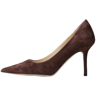 如履平地 深咖啡棕色 真的太美了！！麂皮尖头8.5CM高跟鞋 工作鞋