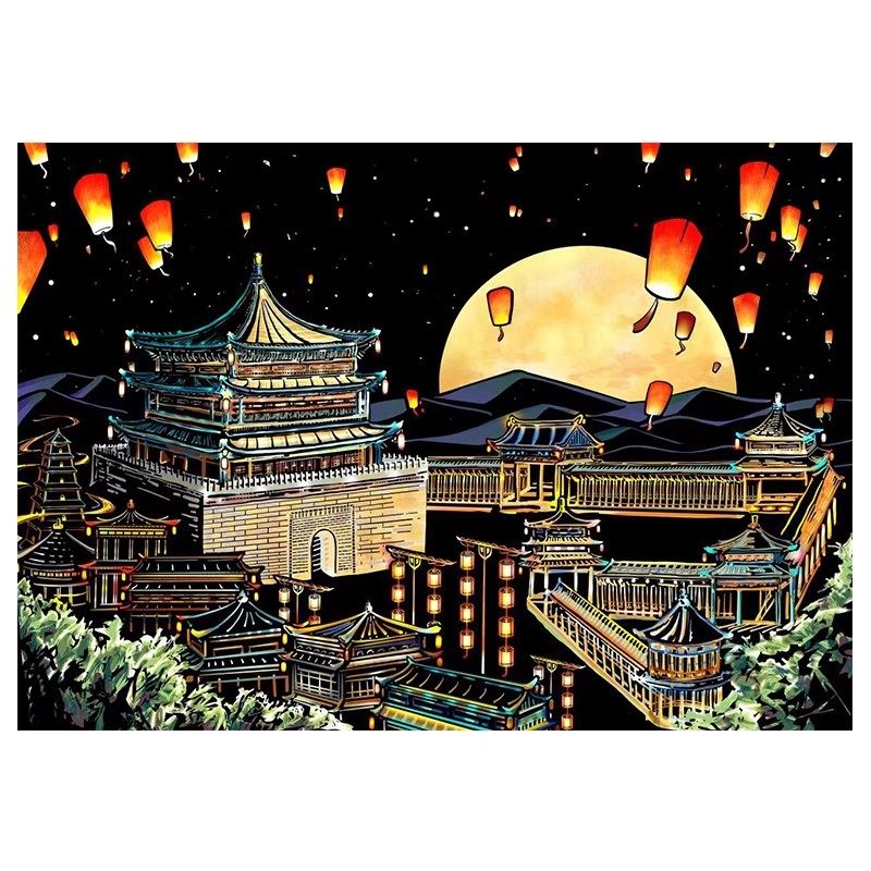 A3彩色城市夜景刮刮画炫彩刮画纸8开手刮画DIY手工创意男女生礼物