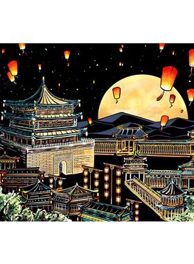 A3炫彩城市夜景刮刮画刮画纸DIY