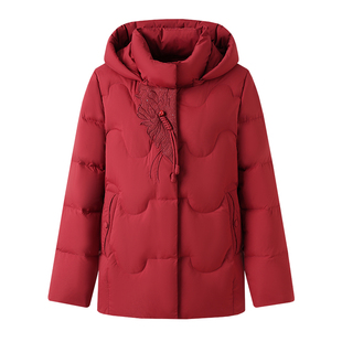 新中式妈妈冬装羽绒服2026中老年女装新年衣服婚宴喜婆婆红色外套