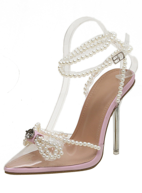 细跟珍珠蝴蝶结尖头时装凉鞋