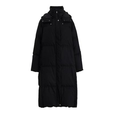 【商场同款】AUM噢姆冬季暖感斜纹休闲连帽中长款鹅绒黑色羽绒服