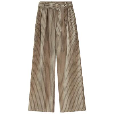 COCOBELLA打褶条纹九分裤