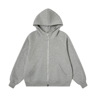 丛林老虎重磅灰色半高领连帽卫衣外套男女2026春季潮牌拉链帽衫