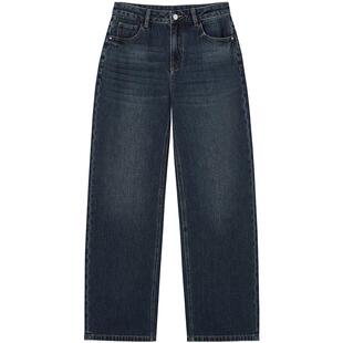 热风女士加绒牛仔裤2025年冬季新款时尚阔腿牛仔裤直筒磨毛牛仔裤