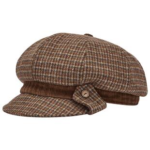 热风女士帽子2025年秋季新款女士复古软檐八角帽文艺风格纹艺术帽