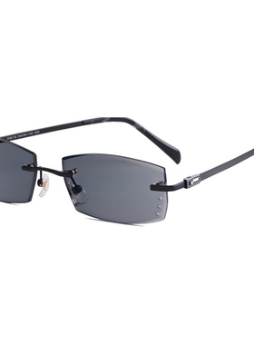 墨镜无框纯钛切边镶钻成品太阳镜