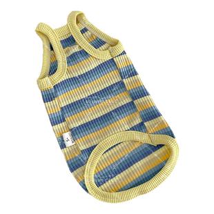 26夏季无毛猫德文猫纯棉坑条柔软透气高弹多巴胺条纹吊带背心短袖