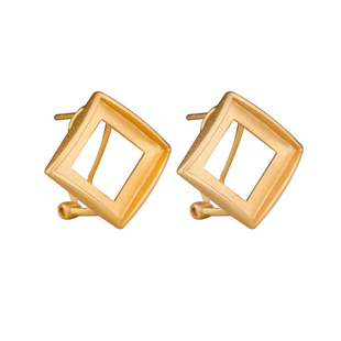 S925银耳钉空托方古法银鎏金镶嵌南红和田玉耳饰空托配件女13*13