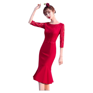 敬酒服新娘高级感小个子订婚结婚回门便装礼服女红色鱼尾裙连衣裙