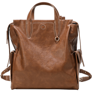 高级感小众双肩包男女上班通勤电脑包大容量旅行背包女士皮质书包