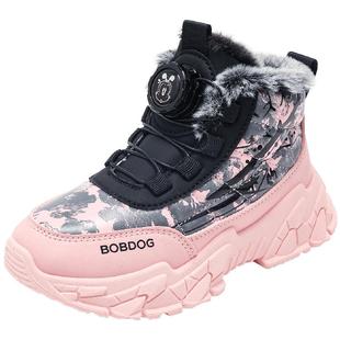 巴布豆童鞋女童加绒运动鞋2025新款加厚大棉鞋冬季女宝儿童鞋子男