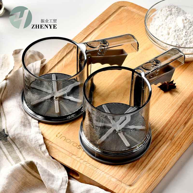 新品 长柄PP塑料手持式半自动双层过滤面粉筛烘焙粉筛网筛Flour S
