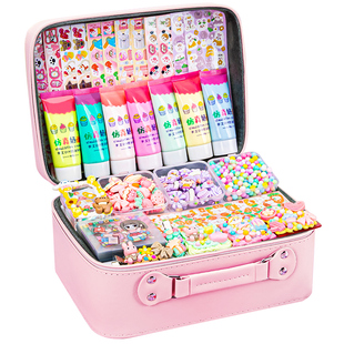 新年手账奶油胶咕卡套装礼盒过年可爱卡通贴纸豆豆本流沙砖全套拼豆diy手工材料粉色送女童毕业生日礼物玩具