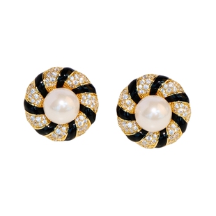 「摩登剧院」CH@NEL高定设计大珍珠耳饰黑色珐琅floremure古董廊