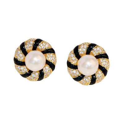 CHANE*高定珠宝大珍珠耳饰黑珐琅