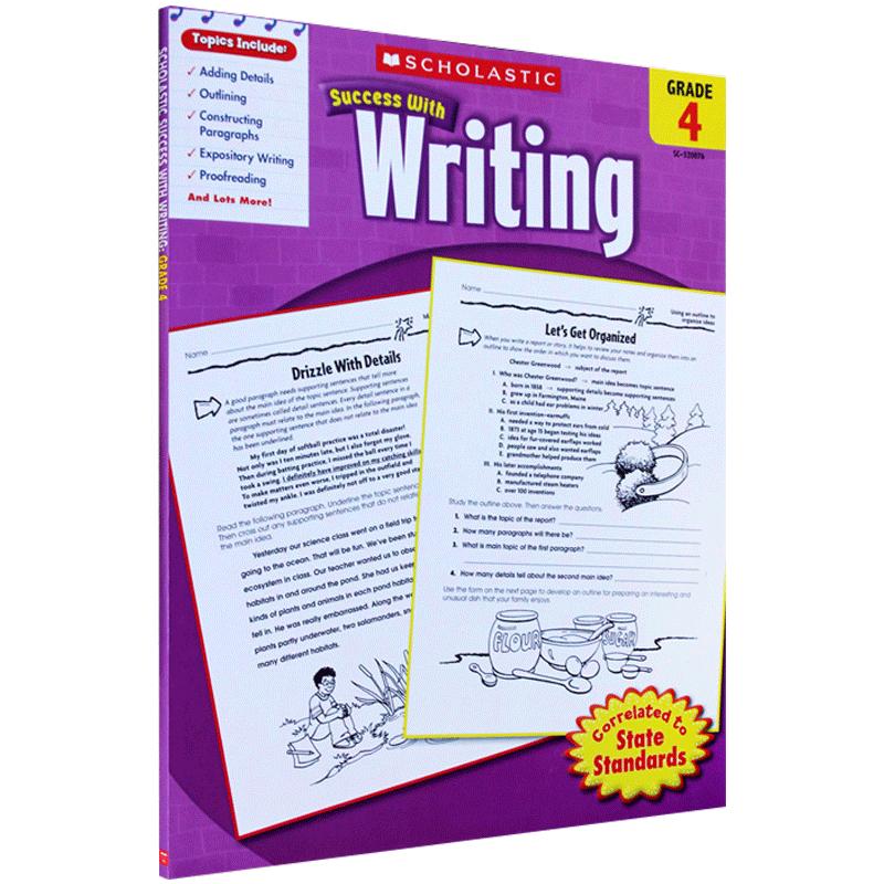 英文原版绘本学乐成功系列Scholastic Success with Writing, Grade 4 儿童写作练习册小学生英语学习教材教辅 美国家庭教育书
