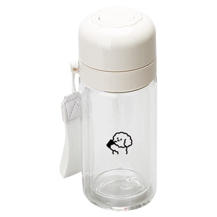 niniou周边丨简约双层隔热玻璃水杯一键按压开盖透明提绳随手杯子