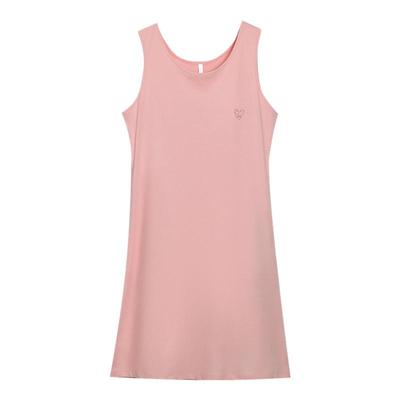 红豆春夏纯棉女居家睡裙圆领可爱外穿夏季无袖全棉睡裙带胸垫睡衣