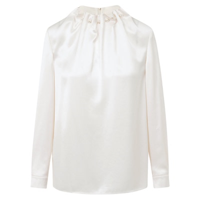 朗姿25醋酸复古珍珠波浪领衬衫设计感气质通勤高智衬衣女冬季新款