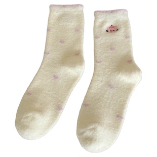 毛绒袜子女中筒袜冬季加厚保暖澳绒棉袜居家睡眠月子地板袜冬天