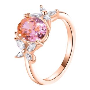 纯18K玫瑰金四花瓣粉钻戒指进口D色莫桑石箭头鹅蛋钻戒可过笔手饰