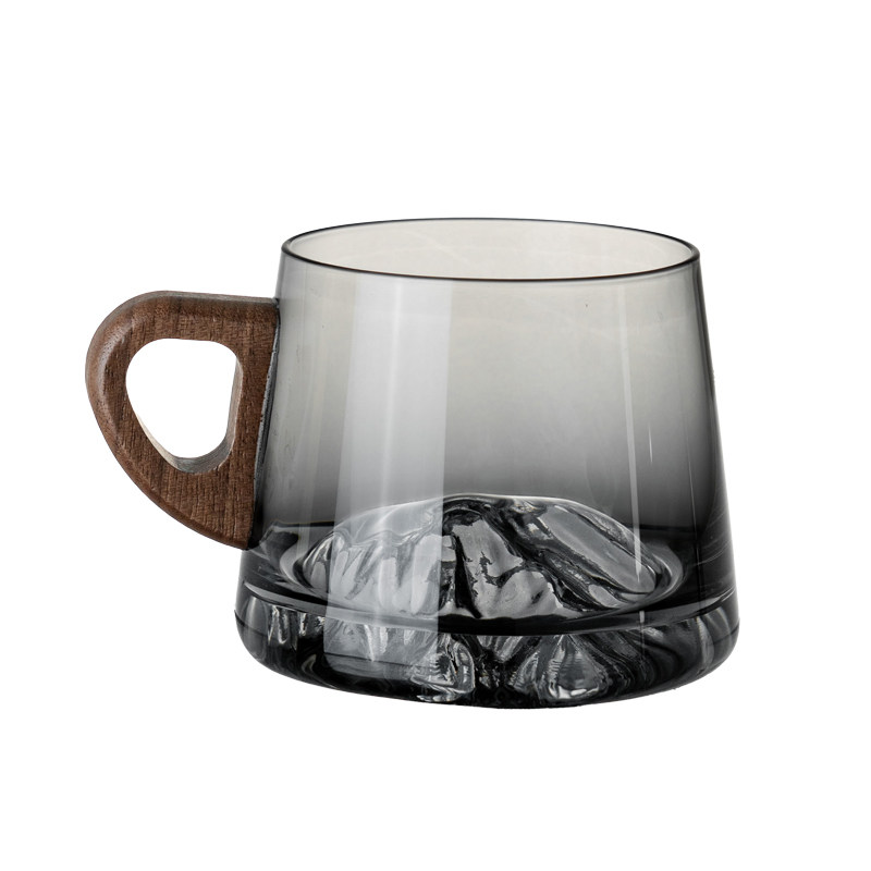 臻皿玻璃杯家用复古带把富士山杯