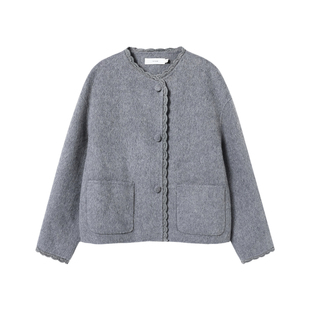 西町村屋甜美双面呢女装2025冬季新款减龄花边拼接外套XHAD10284