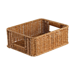 橱柜调味瓶收纳盒 日式餐厅桌面筷子刀叉篮收纳篮 仿藤编织收纳筐