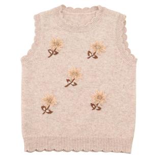 【纯羊绒】儿童山羊绒衫针织背心中大童小童花边领毛衣马甲坎肩厚