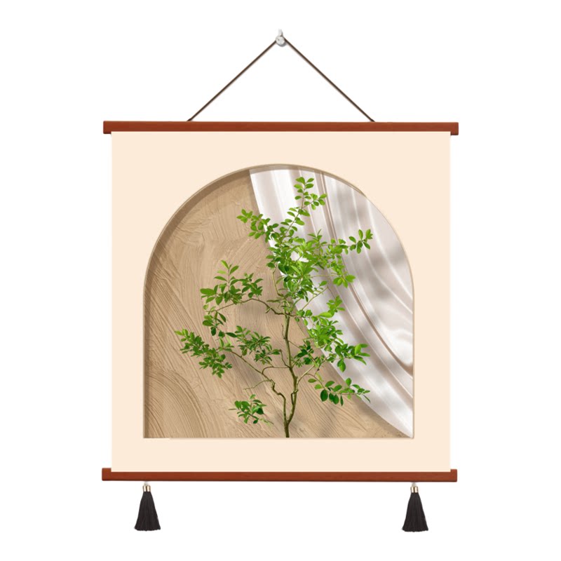 侘寂风拱形绿植挂毯 客厅沙发背景墙面装饰挂画