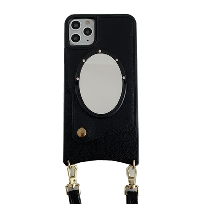 苹果皮质斜挎镜面插卡手机壳