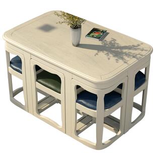 美式实木餐桌椅组合小户型家用省空间餐桌白色餐椅可收纳一桌六椅