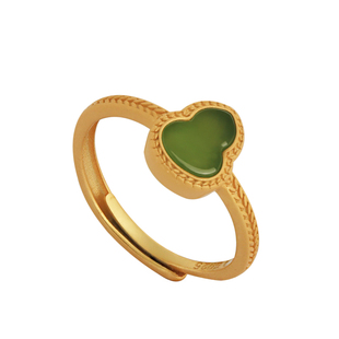 和田玉碧玉纯银古法金葫芦戒指女新中式国风金镶玉绿色玉石金包银