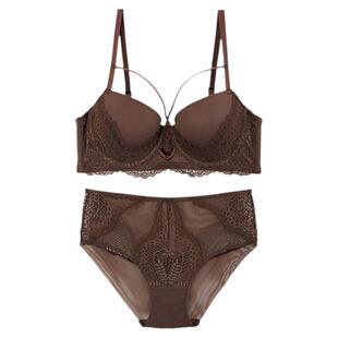 性感法式小胸聚拢上薄下厚收副乳有钢圈文胸套装内衣奶罩蕾丝Q