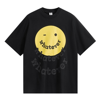 复古whatever字母笑脸短袖男