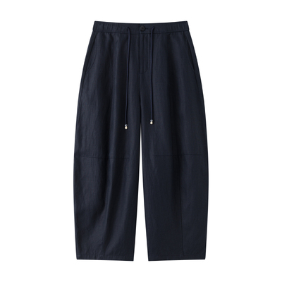 藏青莱赛尔亚麻休闲气球裤