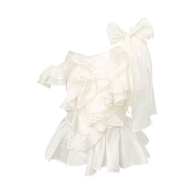 LazyDidi布拉格之恋 日杂不规则荷叶收腰方领设计感上衣蕾丝长裤